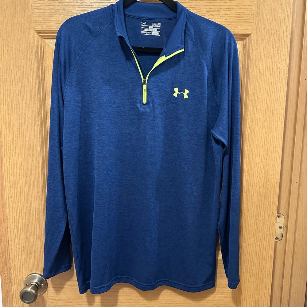 Under Armour Royal Blue and Neon Lime Quarter-Zip Top